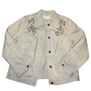 Susan Bristol Vintage Embroidered Shacket 💚 Button‑Down Boho Top 🧥 Size L